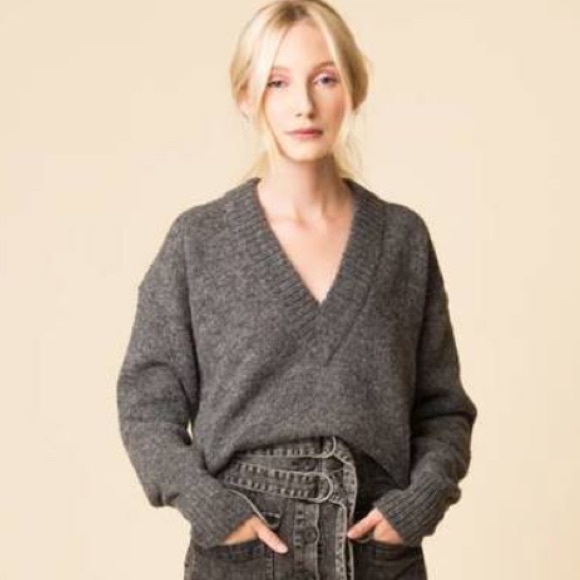 TIBI AIRY ALPACA V-NECK SWEATER - HEATHER GREY - Picture 5 of 16